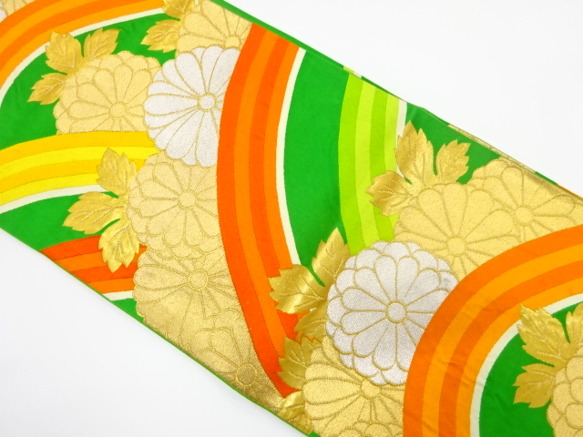 アンティーク　青海波に花模様織り出し袋帯（着用可）